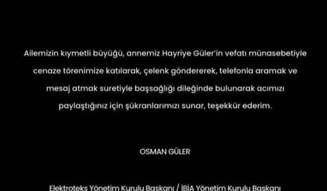 Osman Güler'den teşekkür notu