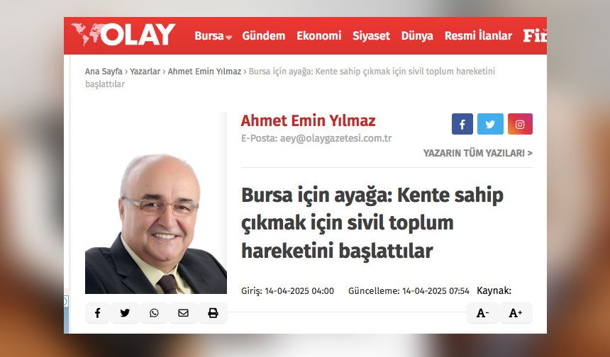 Bursa için yeni sivil toplum hareketi