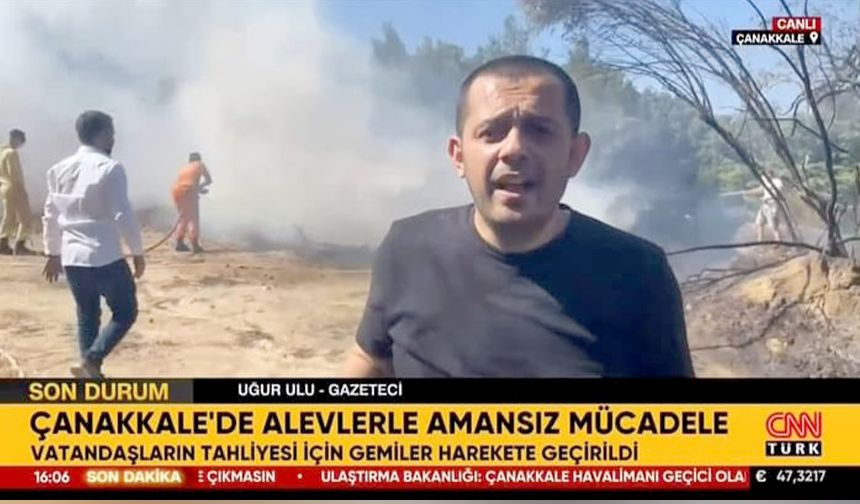 Uğur Ulu Çanakkale’de canlı yayında yangındaki gelişmeleri aktardı